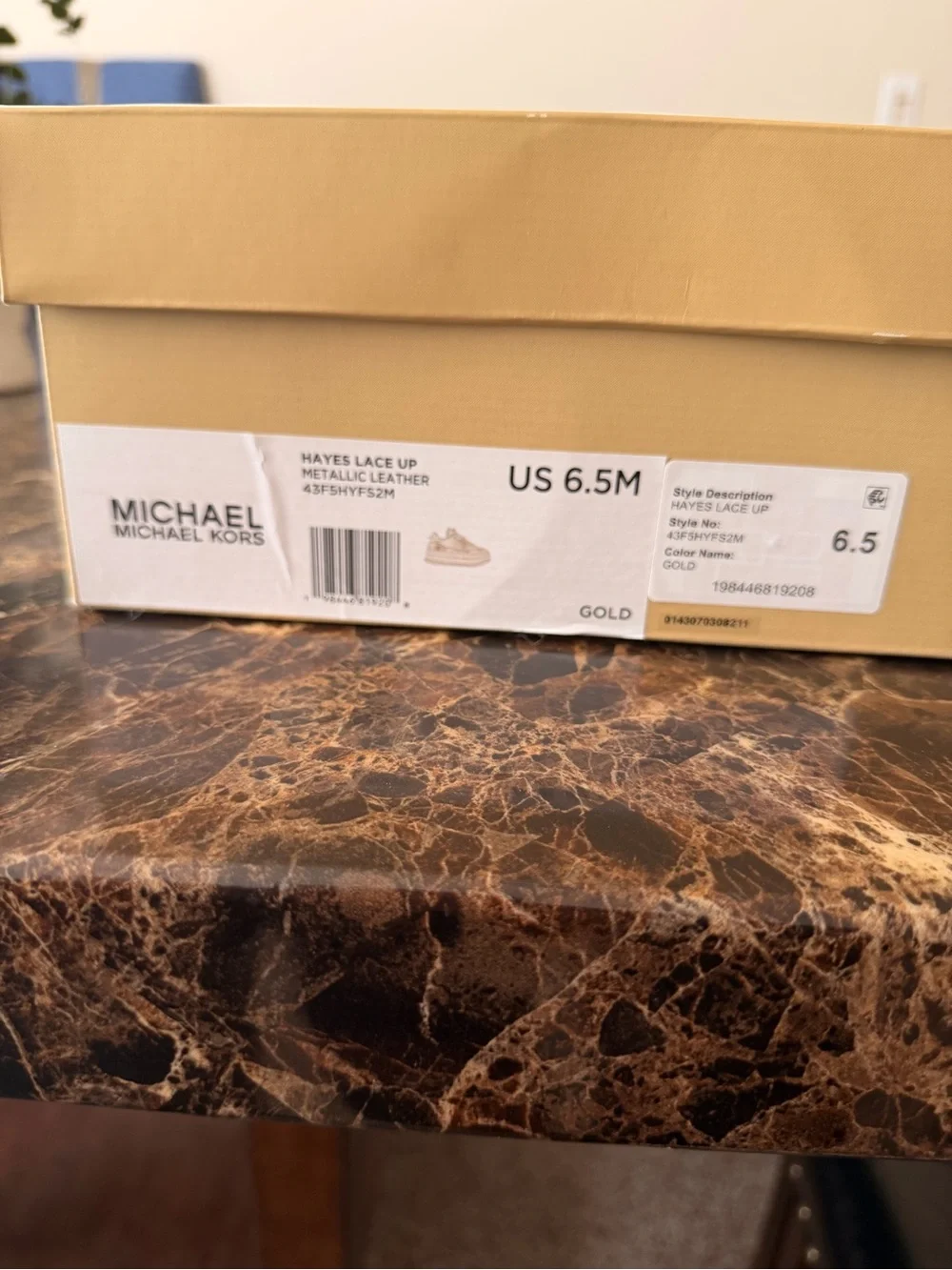 NWT Michael Kors Hayes Lace Up MetallicGold LeatherPlatformSneakers FurTrimUS6.5